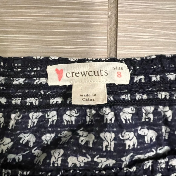 Crewcuts Girls Dress 8 Blue Navy White Elephant Print Cotton Smocked Neck - Picture 8 of 8
